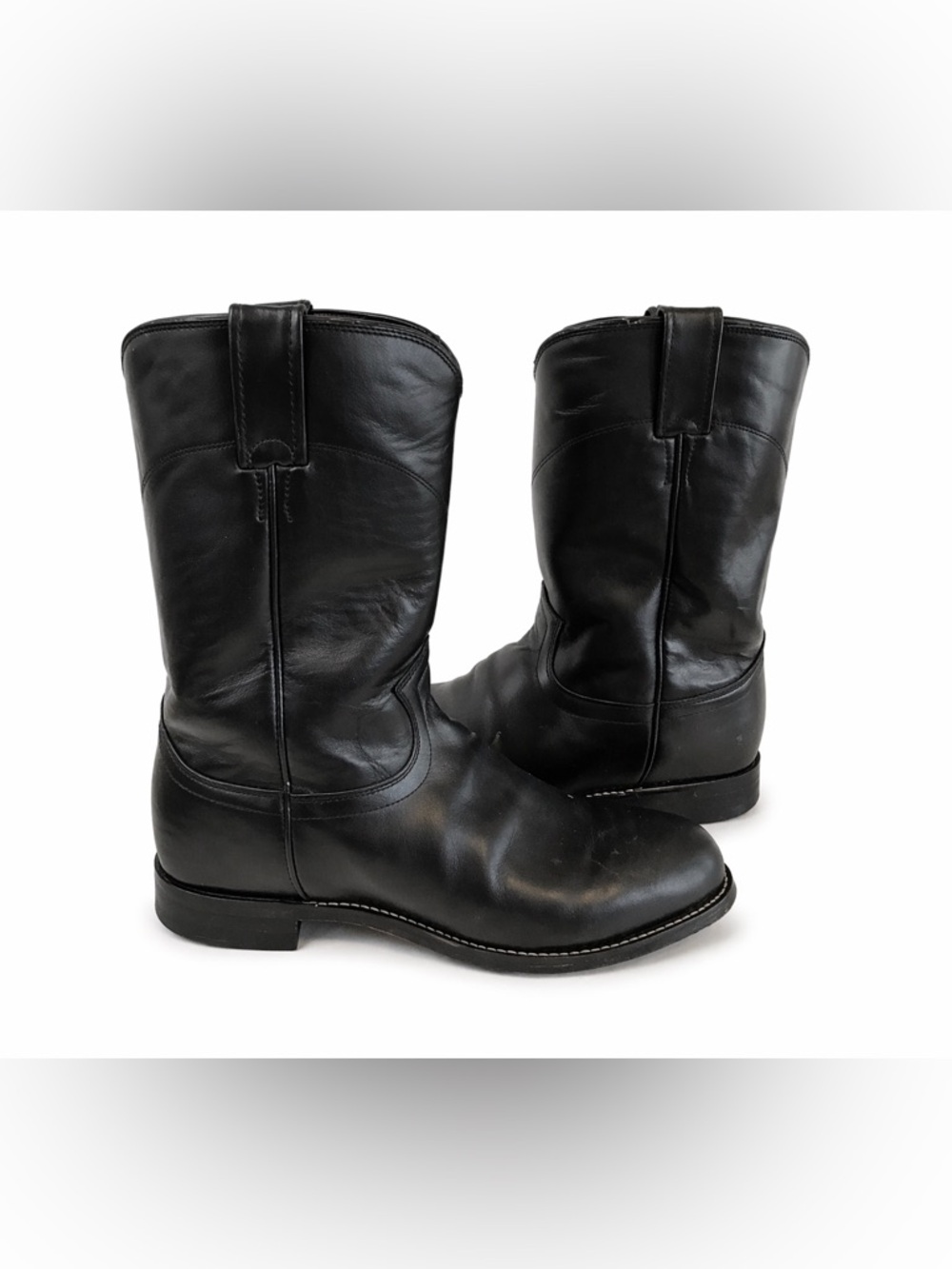 Justin Boots Men's Black Roper Leather Western Cowboy Boots 8.5 EE